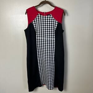 Leslie Stuart Houndstooth Sleeveless Sheath Dress Career Office Black Size 12